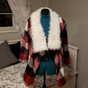 Red Plaid Open Front Coat